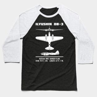 Ilyushin DB-3 Russian WW2 Bomber Plane Silhouette Diagram Gift Baseball T-Shirt